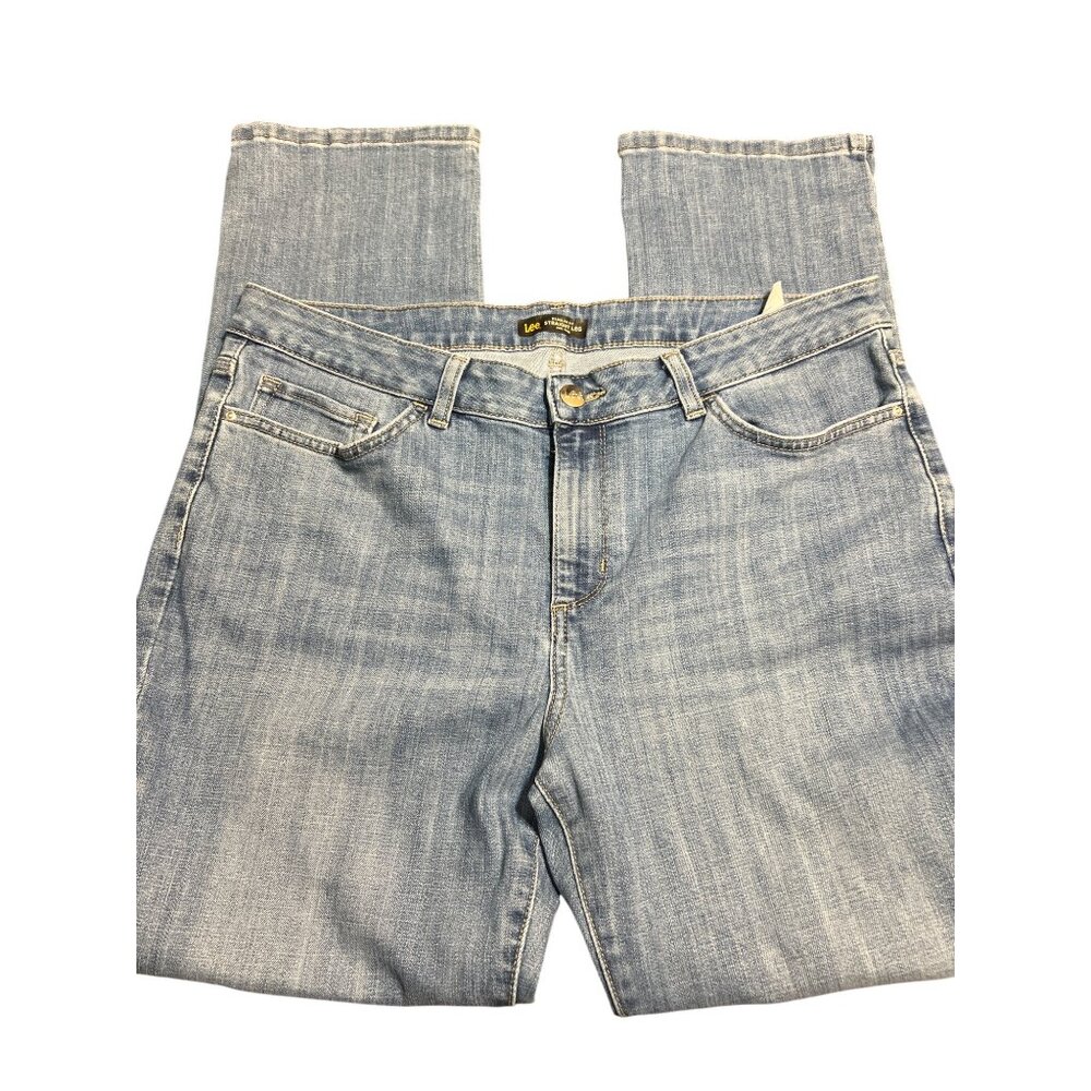 Lee Regular Fit Straight Leg Mid Rise Denim Blue Jeans Size 16